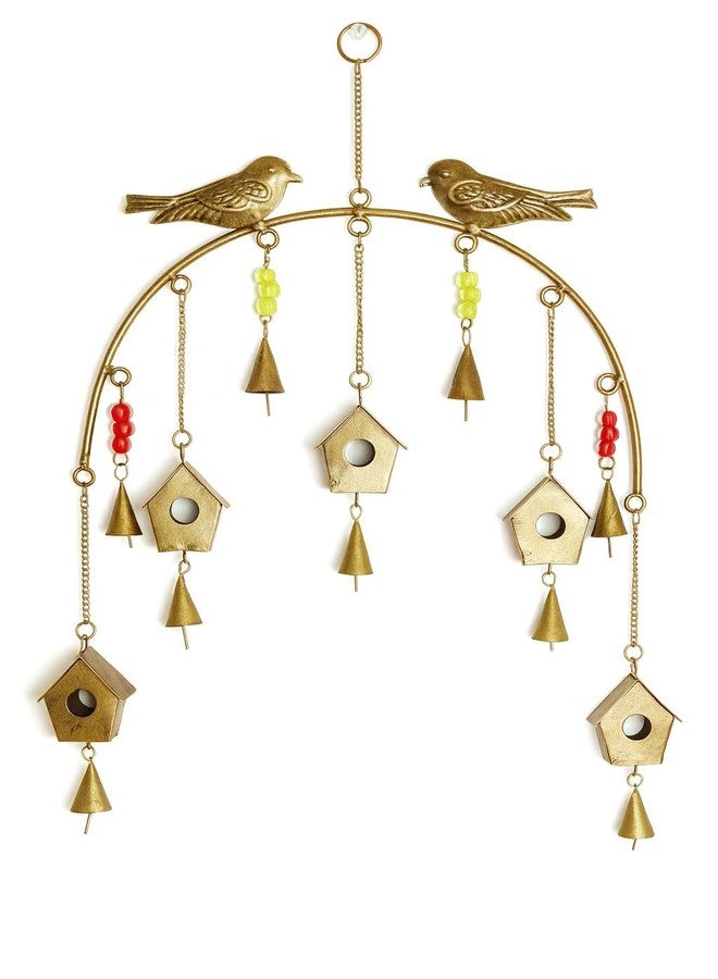 Crafties Art Golden Metal Wind Chimes Wall Hanging | Rustic Feng Shui Birdhouse Design for Positive Energy, Vastu & Home Decoration - Balcony, Bedroom, Living Room, Big Size Diwali Gift - Image 1